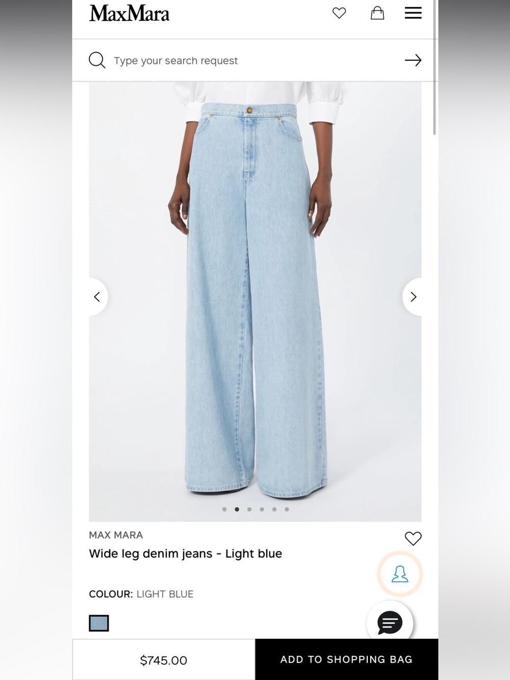 MaxMara Pale Blue Wide-Leg Denim Trousers